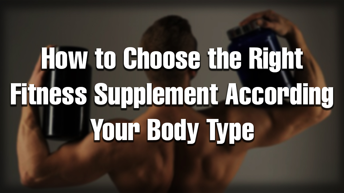 Muscular man holding two large supplement containers on his shoulders, representing the choice of fitness supplements for different body types.