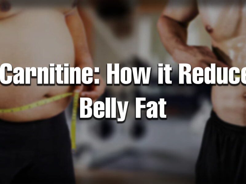 Side-by-side comparison of a man with belly fat and a fit man with abs, both holding measuring tapes, representing L-Carnitine’s role in reducing belly fat.