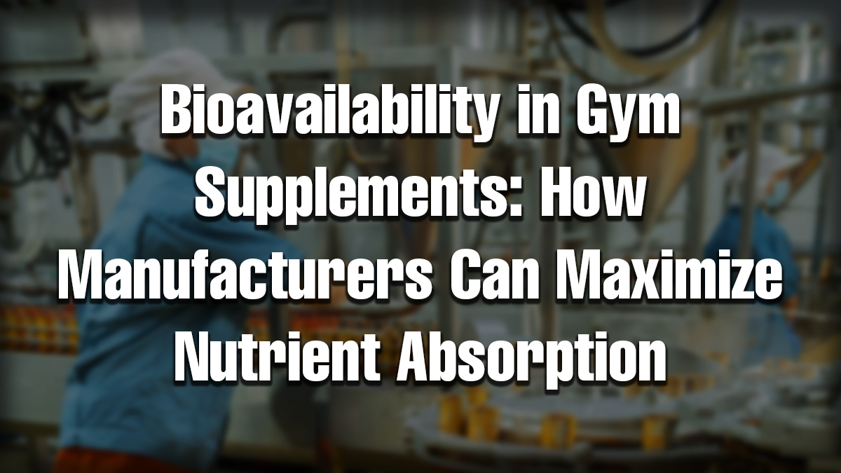 Supplement factory workers in blue uniforms with machinery in the background, representing the manufacturing process focused on nutrient absorption and bioavailability in gym supplements.