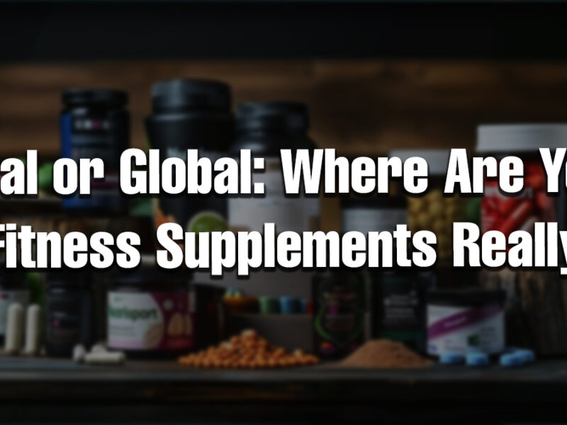 Various protein powders, capsules, and vitamins displayed with text overlay about the fitness supplements market