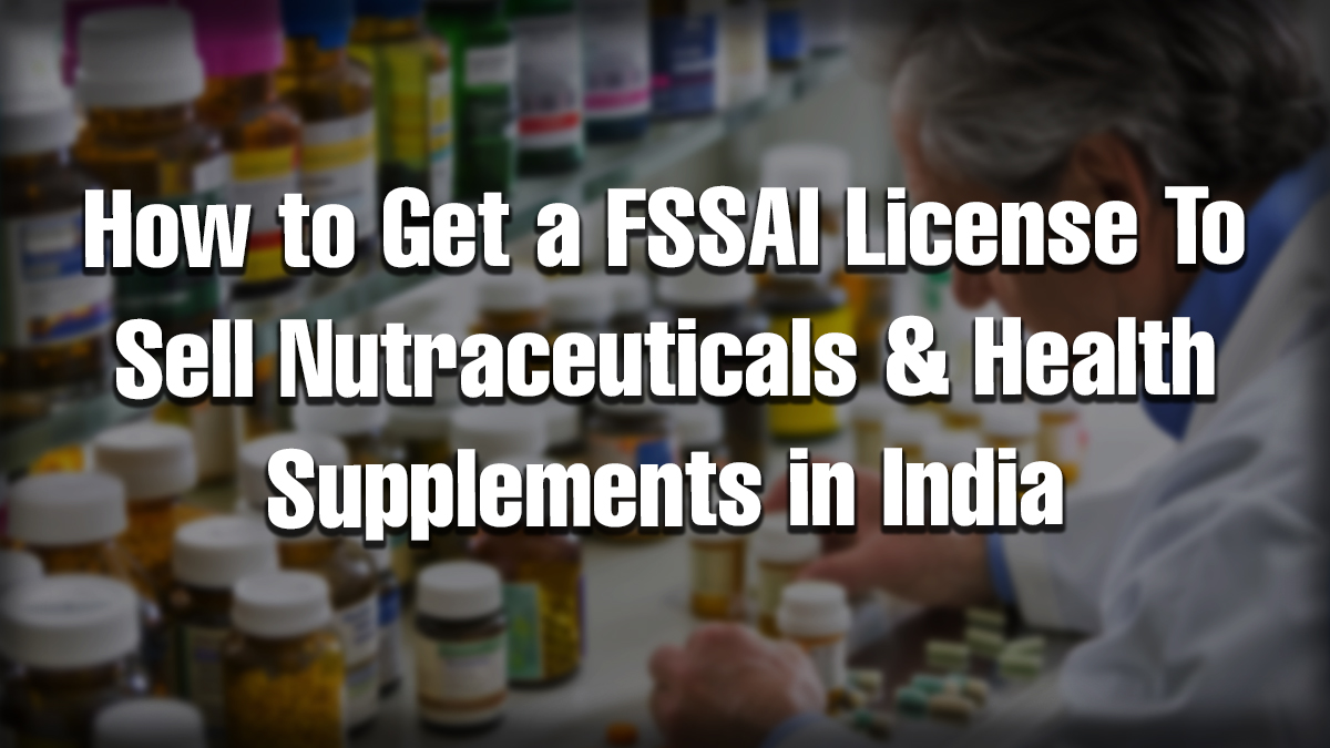 A person working in a lab surrounded by supplement bottles, representing the process of getting an FSSAI License for Nutraceuticals and health supplements in India.