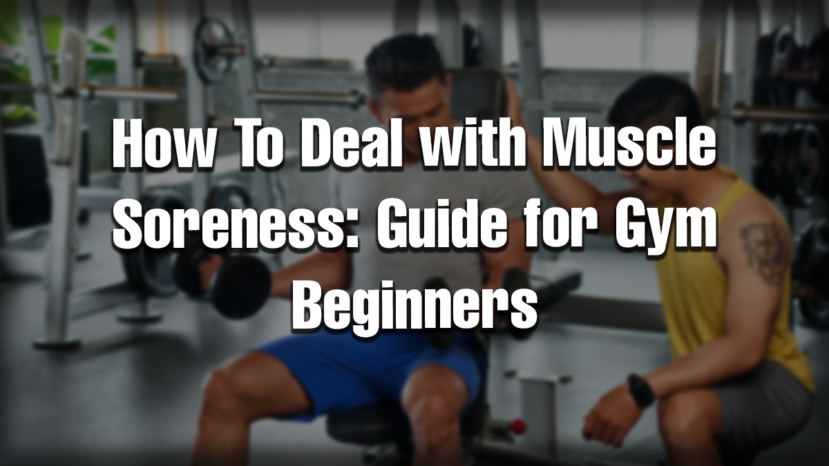 A fitness trainer helping a gym beginner lift weights, showing how to relieve muscle soreness after workout through proper training and recovery.