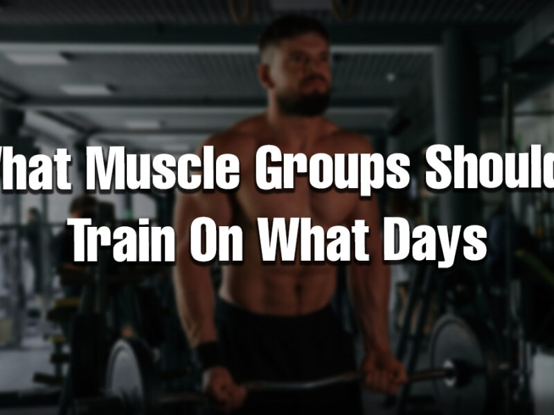 A muscular man training in a gym, representing a muscle group workout split and how to plan which muscles to train on specific days.